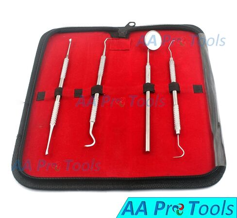 AA PRO Dental Hygiene Tool Set - Stainless Steel Dental Tooth Pick, Mouth Mirror,TARTER Scraper and Plaque Remover - Dental Tool KIT is Ideal for Personal USE & PET Friendly-Free Protective CASE in Kuwait