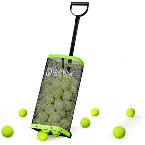Tennis Ball Hopper with Telescopic Handle - Holds 50+ Tennis Balls or 40+ Pickleballs, Portable Tennis Ball Picker with Quiet Wheels，Built for Hard Courts & Daily Practice in Saudi Arabia