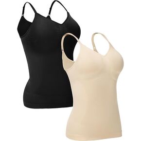 ATTLADY Compression Tank Tops for Women, 2-Pack, High Shaping Scoop & V-Neck Cami, Shapewear Tummy Control Camisole in Saudi Arabia