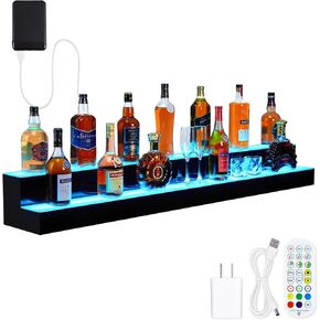 48'' LED Lighted Liquor Bottle Shelf, 2 Tier Bar Display with Remote & App Control, 16 Color LED Lighting, 4 Modes, 1-8 Hour Timer, Backlit Bar Shelf for Home Bars, Restaurants, Nightclubs in Kuwait