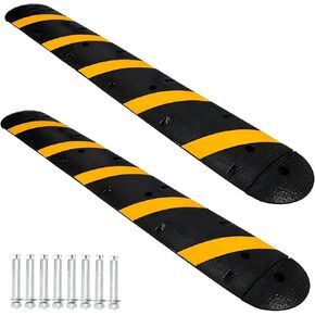 6Ft 2 Packs Recycled Rubber Speed Bump, 25000 Lbs Capacity Heavy Duty Traffic Calming Hump, 2 Channel Modular Cable Protector Ramps for Asphalt Concrete Gravel Driveway Road in Kuwait