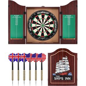 Dart Board Cabinet Set for Adults, 18-inch Sisal Dartboard with 6 Steel Tip Darts in Kuwait