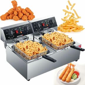 6000W Electric Turkey Fryer with 2 Removable Baskets, Commercial Deep Fryer, Large Capacity/20L Stainless Steel Countertop Single Oil Fryer, for Kitchen Restaurant Use~/ in Kuwait