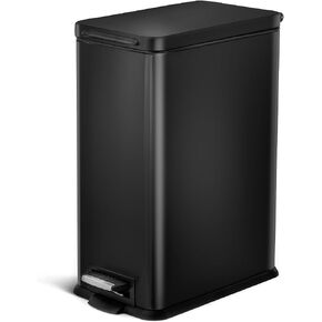 Home Zone Living 8 Gallon Kitchen Trash Can with Slim Fit Design | Stainless Steel with Soft-Close Step Pedal Lid, Bag Tuck Band for Easier Bag Changes, Rectangular Shape, Black in Saudi Arabia