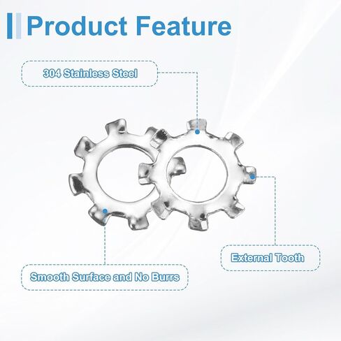 uxcell 100Pcs 10# External Tooth Lock Washer, 304 Stainless Steel Multi-Tooth Star Washer Locking Fastener, Silver Tone in Kuwait