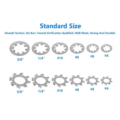 External Tooth Star Lock Washers,SAFYY 304 Stainless Steel External Star Washer,Shakeproof Lock Washers for Marine Bolts(#4，100 PCS) (Style(Internal Tooth/External Tooth), 1/4" 100PCS，External Tooth) in Kuwait