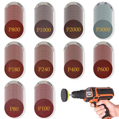 200 Pcs 2 Inch Sanding Discs Pad Kit Includes 80-3000 Grit Sandpapers, Hook and Loop Sand Paper for Sanding, Polishing and Finishing Various Materials in Kuwait