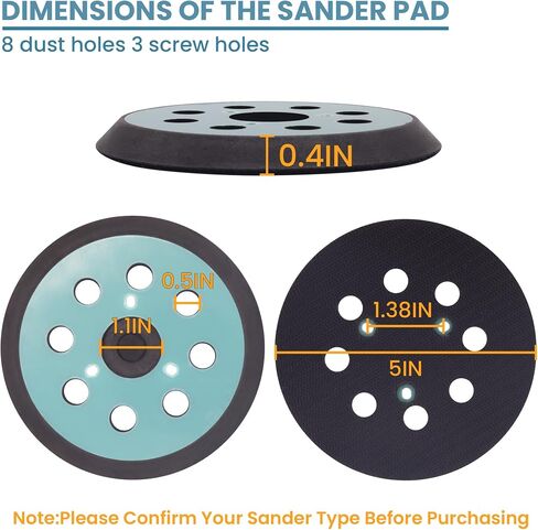 5" 8 Hole Replacement Sander Pad Compatible with Makita, Dewalt Orbital Sander, With 4 Hook & Loop Foam Interface Pads + 30 Ceramic Sanding Discs (60-320 Grit) for Metal/Wood/Paint Removal in Saudi Arabia
