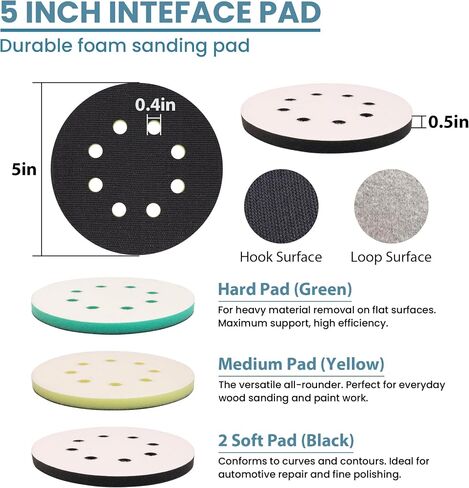 5" 8 Hole Replacement Sander Pad Compatible with Makita, Dewalt Orbital Sander, With 4 Hook & Loop Foam Interface Pads + 30 Ceramic Sanding Discs (60-320 Grit) for Metal/Wood/Paint Removal in Saudi Arabia