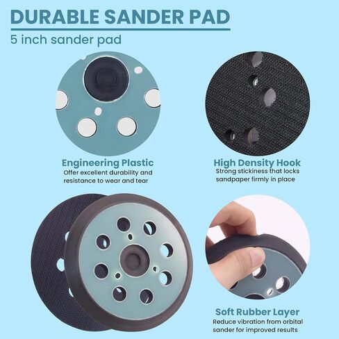 5" 8 Hole Replacement Sander Pad Compatible with Makita, Dewalt Orbital Sander, With 4 Hook & Loop Foam Interface Pads + 30 Ceramic Sanding Discs (60-320 Grit) for Metal/Wood/Paint Removal in Saudi Arabia