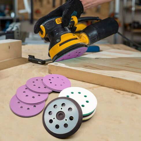 5" 8 Hole Replacement Sander Pad Compatible with Makita, Dewalt Orbital Sander, With 4 Hook & Loop Foam Interface Pads + 30 Ceramic Sanding Discs (60-320 Grit) for Metal/Wood/Paint Removal in Saudi Arabia