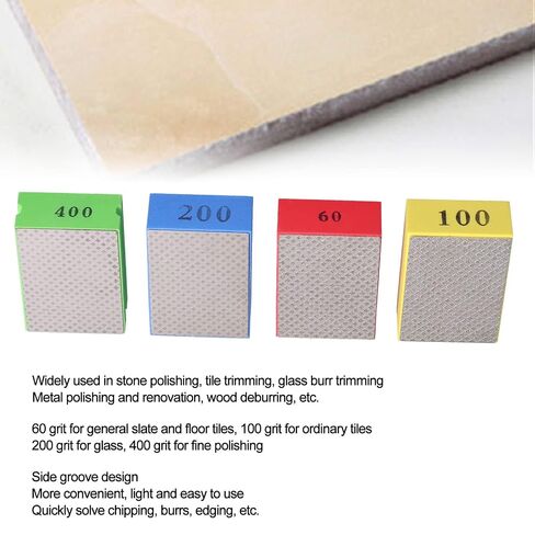 4 Pieces Diamond Hand Polishing Pads, Sanding Block Tile Stone Grinding Tools, 60/100/200/400 Grit for Ceramic Tile Glass Grinding Trimming Deburring Kit in Kuwait