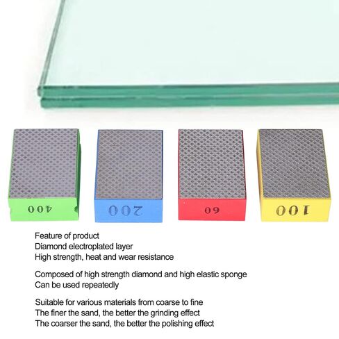 4 Pieces Diamond Hand Polishing Pads, Sanding Block Tile Stone Grinding Tools, 60/100/200/400 Grit for Ceramic Tile Glass Grinding Trimming Deburring Kit in Kuwait