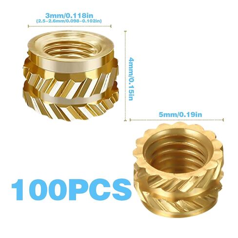 100Pcs M3 Threaded Insert, M3 Heat Set Inserts Brass Nuts Inserts Threaded Inserts for Plastic, Embedment Knurled Brass Thread Screws Heat Set Insert Tool for 3D Printing Automotive Plastic Shell in Kuwait