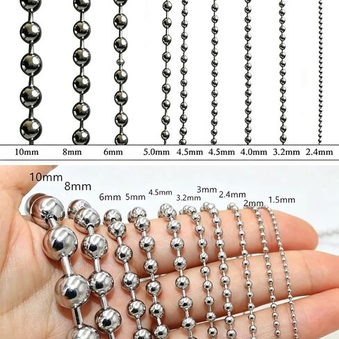 بكرة سلسلة خرز كروية من الفولاذ المقاوم للصدأ 4.5 مم، بكرة سلسلة كروية مستمرة بطول 50 قدم/15 متر مع 10 موصلات للستائر الدوارة/علامات التعليق/سلاسل سحب المصباح/ديكورات معلقة ذاتية الصنع in Kuwait