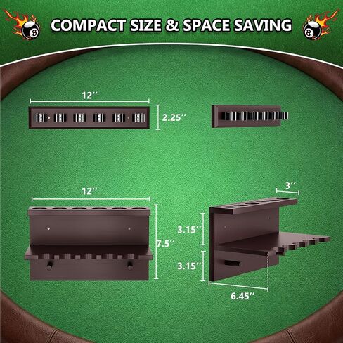 Wall Mount Pool Stick Holder, Bamboo Billiards Cue wall Rack for 6 Cues and Pool Table Accessories Storage Equipment Organizer, Dark Brown in Kuwait
