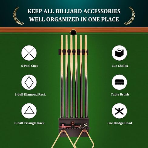 Wall Mount Pool Stick Holder, Bamboo Billiards Cue wall Rack for 6 Cues and Pool Table Accessories Storage Equipment Organizer, Dark Brown in Kuwait