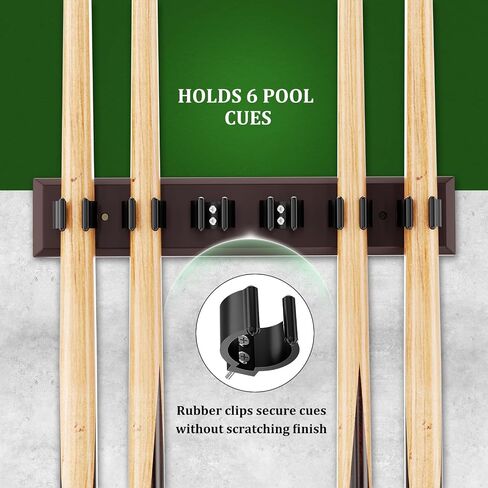 Wall Mount Pool Stick Holder, Bamboo Billiards Cue wall Rack for 6 Cues and Pool Table Accessories Storage Equipment Organizer, Dark Brown in Kuwait