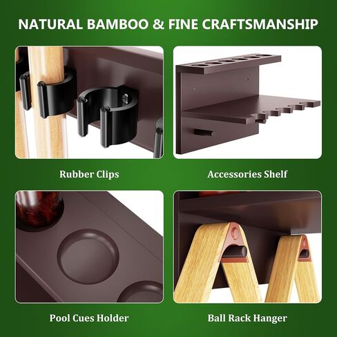 Wall Mount Pool Stick Holder, Bamboo Billiards Cue wall Rack for 6 Cues and Pool Table Accessories Storage Equipment Organizer, Dark Brown in Kuwait