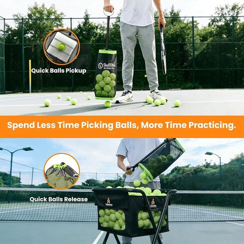 Tennis Ball Hopper with Telescopic Handle - Holds 50+ Tennis Balls or 40+ Pickleballs, Portable Tennis Ball Picker with Quiet Wheels，Built for Hard Courts & Daily Practice in Saudi Arabia