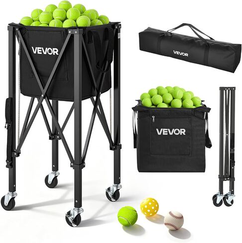 VEVOR Tennis & Pickleball Hopper Holds 200/175/150/120 Balls, 3-in-1 Tennis Foldable Pickleball Basket Cart for Easy Installation, Storage Bag for Tennis Training & Teaching in Kuwait
