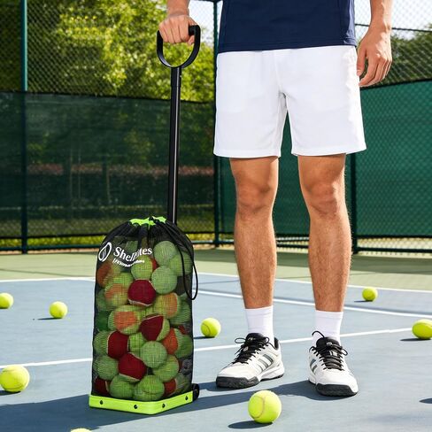 Tennis Ball Hopper with Telescopic Handle - Holds 50+ Tennis Balls or 40+ Pickleballs, Portable Tennis Ball Picker with Quiet Wheels，Built for Hard Courts & Daily Practice in Saudi Arabia