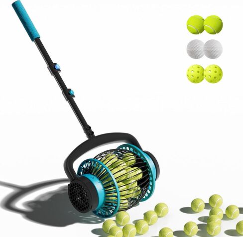 Tennis Ball Collector Roller with Adjustable Handle, No-Bend Quick Rolling Picker for Tennis Court, Quick-Tip Ball Release for Fast Emptying, Large Hopper Holds 20+ Tennis Balls Save Time & Your Back in Kuwait