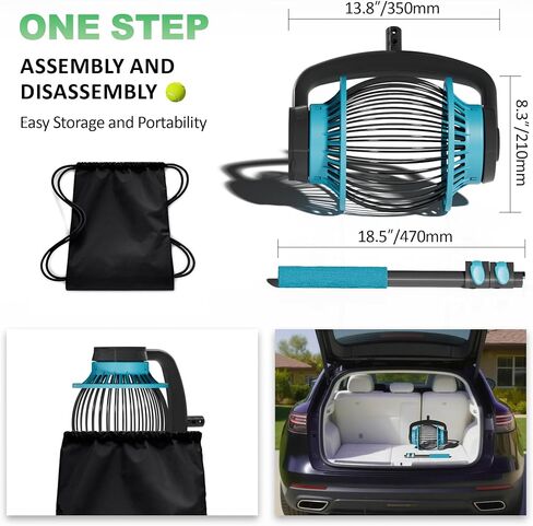 Tennis Ball Collector Roller with Adjustable Handle, No-Bend Quick Rolling Picker for Tennis Court, Quick-Tip Ball Release for Fast Emptying, Large Hopper Holds 20+ Tennis Balls Save Time & Your Back in Kuwait