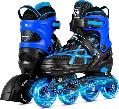 Kuxuan 4 Size Adjustable Inline Skates for Kids Boys Girls Ages 5-12,Illuminating Roller Skates Blades with Light Up Wheels, Safe & Fun Beginner Blades for Youth Kids Teen Outdoor Sports in Kuwait