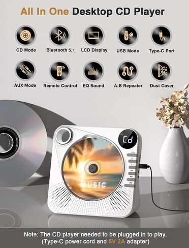 CD Player with HiFi Dual Speaker Portable Bluetooth,Desktop CD Player for Home Black with Remote Control,Dust Cover,LCD Display,Sleep Timer,EQ Sound,USB/AUX/3.5mm Earphone Jack for Home,Kids,Gift in Saudi Arabia