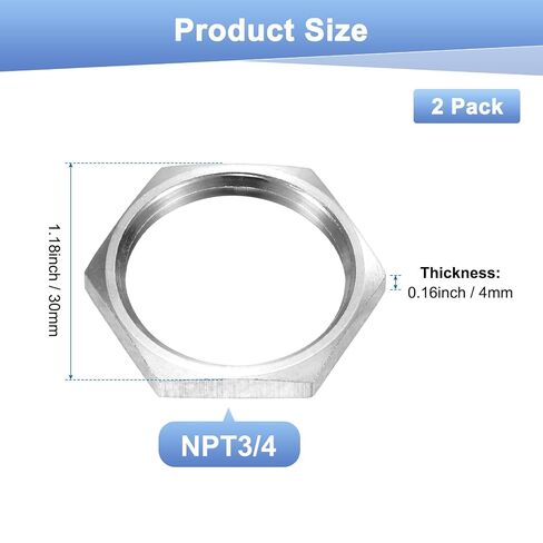 M METERXITY 2-Pack Cast Pipe Fitting Hex Locknut، NPT3/4 أنثى الموضوع الفولاذ المقاوم للصدأ عرافة قفل الجوز لأنظمة السباكة الثابتة / الهيدروليكية / أنظمة نقل السوائل in Kuwait