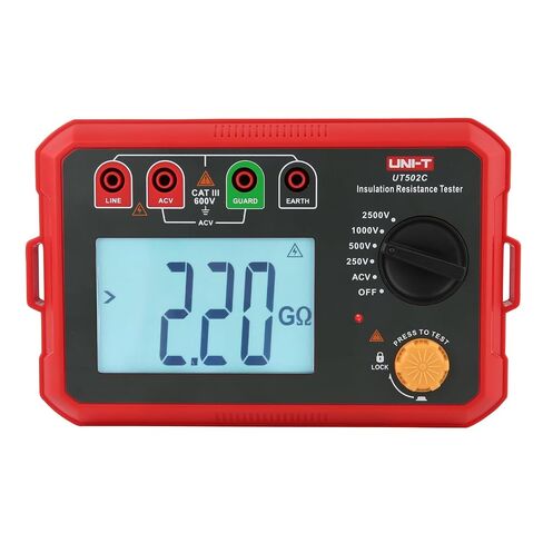 UNI-T Megohmmeter,UT502C Digital Insulation Resistance Tester,2.5KV-20GΩ megger Tester with 30V-75V AC Voltage Measurement Backlight Auto Range for Transformer, Cable Switch，Motors, HVAC Maintenance in Kuwait