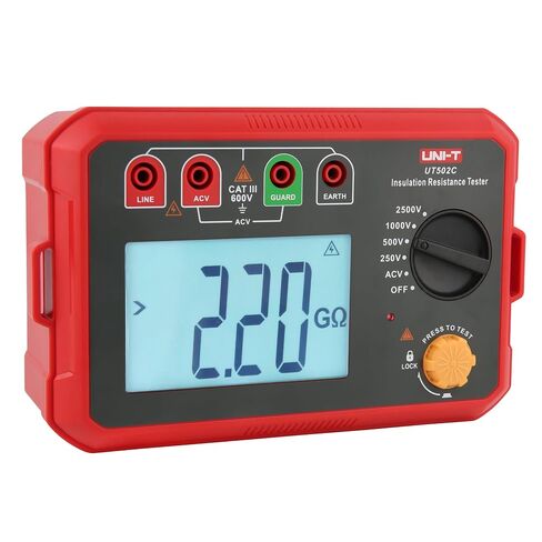 UNI-T Megohmmeter,UT502C Digital Insulation Resistance Tester,2.5KV-20GΩ megger Tester with 30V-75V AC Voltage Measurement Backlight Auto Range for Transformer, Cable Switch，Motors, HVAC Maintenance in Kuwait