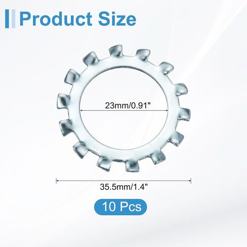 10 قطع من Uxcell 7/8 غسالة قفل أسنان خارجية، فولاذ كربوني مطلي بالزنك متعدد الأسنان، قفل قفل نجمة، لون فضي in Kuwait