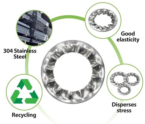 NACX M6 Internal Tooth Star Lock Washers, 304 Stainless Steel Tooth Locking Ring, M6 Internal Serrated Washers, 250PCS (Silver) in Kuwait