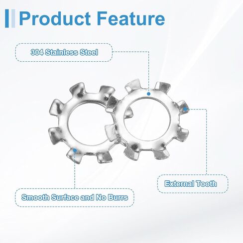 uxcell 100Pcs 1/4 External Tooth Lock Washer, 304 Stainless Steel Multi-Tooth Star Washer Locking Fastener, Silver Tone in Kuwait