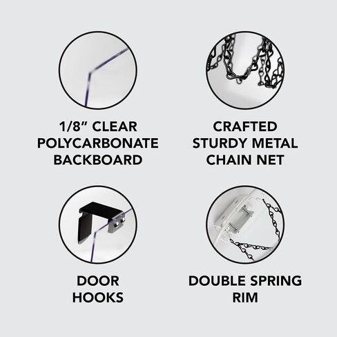 Clear Backboard MINI Basketball Hoop Set with White Rim and Metal Chain Net, Includes Door Hooks, Ball, Pump, 9-inch Hoop, 18x12 or 21x16 Backboard in Kuwait