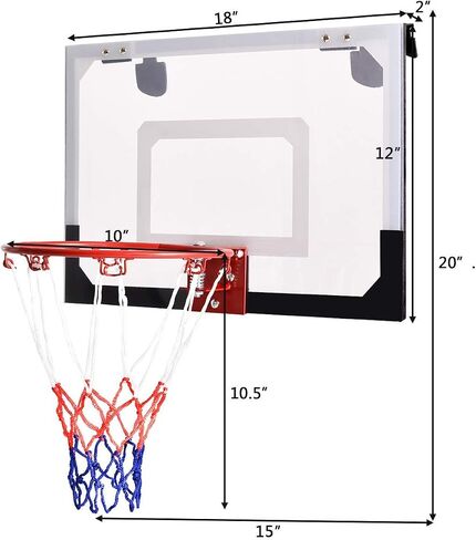 Goplus 18'' x12'' Mini Wall Mounted Basketball Hoop, Backboard for Door w/Ball and Hand Pump Set, Basketball Sports Exercise for Youth Kids Adults Indoor Outdoor in Kuwait