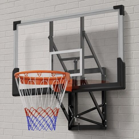 54 Inch Wall Mounted Basketball Hoop – 8-10 ft Adjustable Height, Shatterproof PC Backboard, 18" Solid Rim – Indoor/Outdoor for Home Gym Backyard in Kuwait