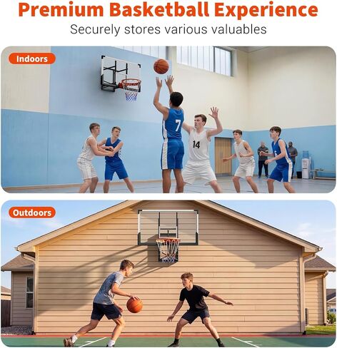 54 Inch Wall Mounted Basketball Hoop – 8-10 ft Adjustable Height, Shatterproof PC Backboard, 18" Solid Rim – Indoor/Outdoor for Home Gym Backyard in Kuwait