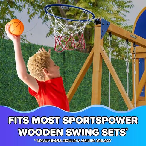 Sportspower Basketball Hoop & Net Attachment for Wooden Swing Sets, Mini-Basketball & Pump Included in Kuwait