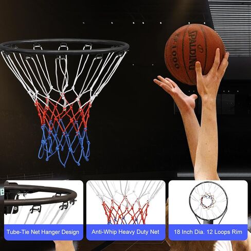 Basketball Rim Replacement, Wall Hanging Standard 18" Steel Rim with All Weather Net, Wall Mounted Basketball Hoop Indoor Black in Kuwait