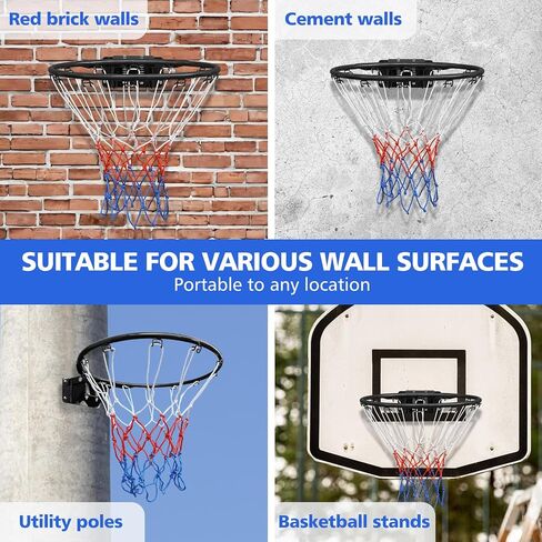 Basketball Rim Replacement, Wall Hanging Standard 18" Steel Rim with All Weather Net, Wall Mounted Basketball Hoop Indoor Black in Kuwait