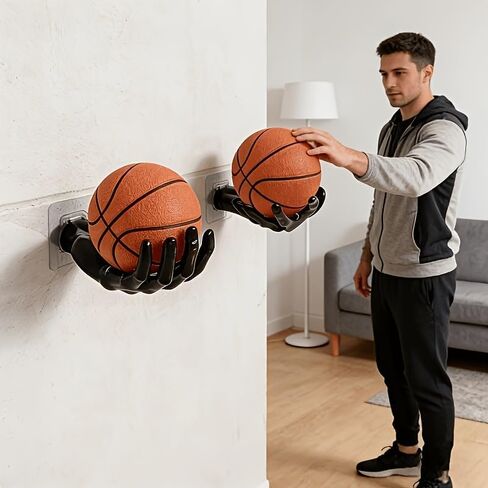 Space-Saving Basketball Storage Rack: Wall-Mounted Hoop for Multiple Balls, Easy-Install Durable Organizer Perfect for Garage, Basement & Man Cave Display in Kuwait
