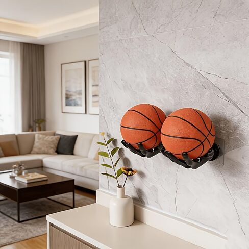 Space-Saving Basketball Storage Rack: Wall-Mounted Hoop for Multiple Balls, Easy-Install Durable Organizer Perfect for Garage, Basement & Man Cave Display in Kuwait