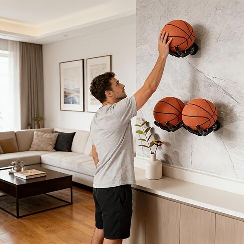 Space-Saving Basketball Storage Rack: Wall-Mounted Hoop for Multiple Balls, Easy-Install Durable Organizer Perfect for Garage, Basement & Man Cave Display in Kuwait