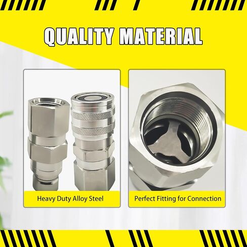3/4" SAE Thread Flat Face Hydraulic Quick Connect Coupler Set Fit for Skid Steer,1/2" Body Heavy-Duty Carbon Steel Coupling with Dust Cap(4pcs) in Kuwait