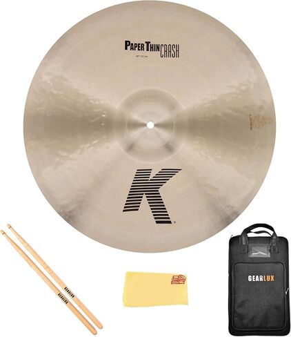 Zildjian K0904 18" K Dark Thin Crash Cymbal | حزمة مع أعواد الطبل، وحقيبة أعواد الطبل، وقماش تلميع أوستن بازار in Kuwait