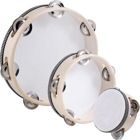 1Pc 7 Inch White Handheld Tambourine, Single Row Metal Bells Rhythm Percussion Musical Instrument, Hand Drum for Party & KTV Occasions, No Drumsticks Included in Kuwait