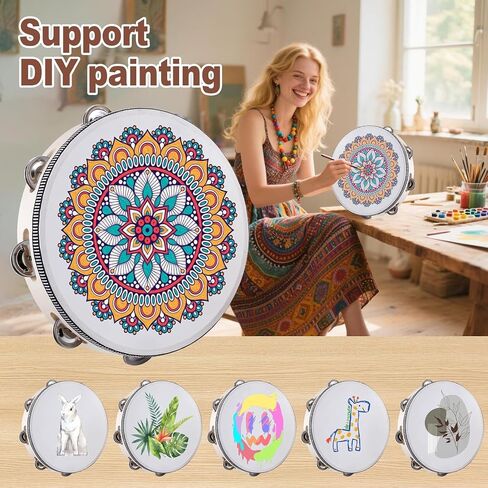 1Pc 7 Inch White Handheld Tambourine, Single Row Metal Bells Rhythm Percussion Musical Instrument, Hand Drum for Party & KTV Occasions, No Drumsticks Included in Kuwait